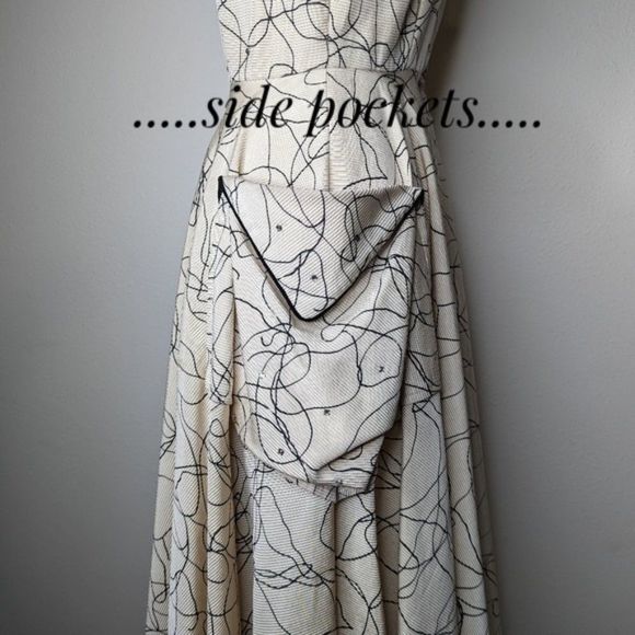 Vintage 50s Party Dress Circle Skirt Side Pockets Hand Sewn Midi - Picture 7 of 16